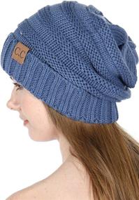 img 4 attached to Warm And Stylish CC Women'S Slouchy Knit Beanie With Cable Detail - Perfect Winter Chunky Hat