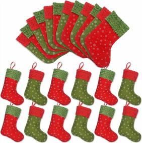 img 4 attached to 24 Pcs 9 Inches Felt Christmas Mini Stockings Snowflake Printed Gift Card Silverware Holders Bulk Treats For Neighbors Coworkers Kids Small Rustic Red Xmas Tree Decorations Set