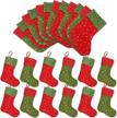 24 pcs 9 inches felt christmas mini stockings snowflake printed gift card silverware holders bulk treats for neighbors coworkers kids small rustic red xmas tree decorations set logo