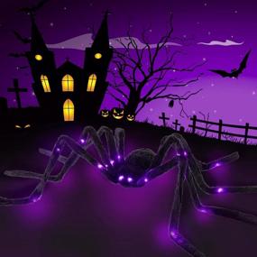 img 2 attached to Get Spooky With SEASONJOY'S 4Ft Giant Light-Up Hairy Black Spiders For Halloween Party Decoration!