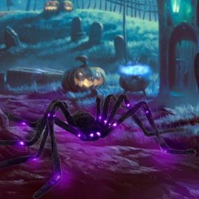 img 3 attached to Get Spooky With SEASONJOY'S 4Ft Giant Light-Up Hairy Black Spiders For Halloween Party Decoration!