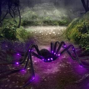 img 4 attached to Get Spooky With SEASONJOY'S 4Ft Giant Light-Up Hairy Black Spiders For Halloween Party Decoration!