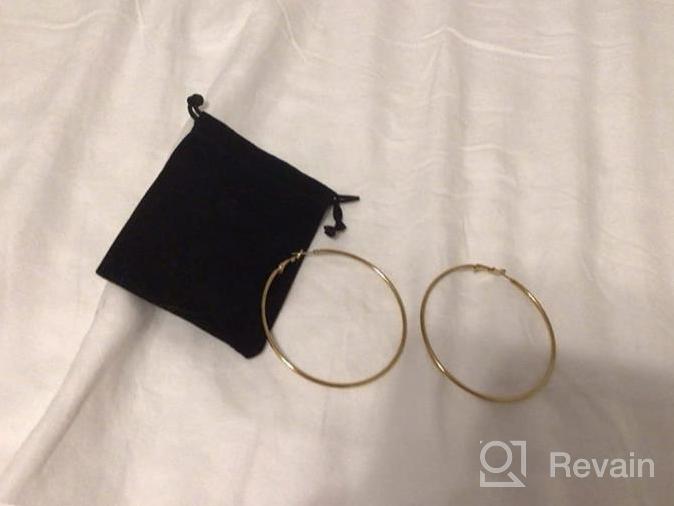 img 1 attached to Dainty 70mm 14K Yellow Gold Silver Big Large Hoop Earrings: Stylish, Hypoallergenic, Perfect Gift for Women and Girls with Sensitive Ears review by Kristina Soucy