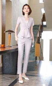img 3 attached to Two Piece Women'S Office Suit Set With Short Sleeves, V-Neck Blazer Jacket, And Suit Pants By LISUEYNE