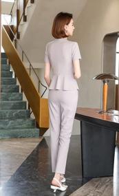 img 2 attached to Two Piece Women'S Office Suit Set With Short Sleeves, V-Neck Blazer Jacket, And Suit Pants By LISUEYNE