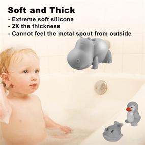 img 2 attached to 🦛 Gray Hippo Silicone Bath Spout Cover - Faucet Cover for Baby with Free Bathtub Toys - Tub Faucet Protector for Kids - Child-friendly Bathroom Accessories
