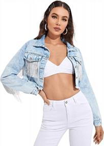 img 3 attached to Verdusa Women'S Long Sleeve Denim Jacket With Raw Hem, Ripped Fringe And Cropped Cut