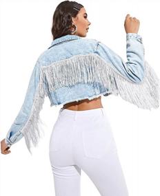 img 4 attached to Verdusa Women'S Long Sleeve Denim Jacket With Raw Hem, Ripped Fringe And Cropped Cut