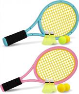 полный теннисный набор для детей: 17-дюймовая ракетка, теннисные мячи, воланы для бадминтона и мягкие мячи для игр в помещении и на улице логотип