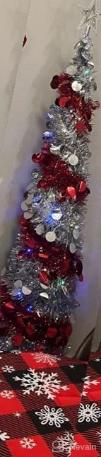 img 1 attached to Lighted 5 FT Artificial Tinsel Pencil Christmas Tree With 50 LED String Light And Timer - Battery Operated White & Red Holiday Decoration For Indoor And Outdoor Home Parties, By FUNPENY review by Duane Barker