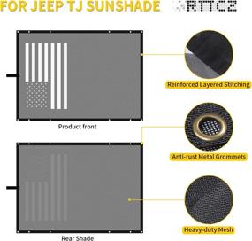 img 3 attached to 🔆 UV Sun Protection Mesh Shade Top Cover for 1997-2016 Jeep Wrangler TJ - RT-TCZ, US Flag Design, Durable Polyester Material in Original Black And White