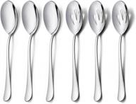 serving spoons x 3, slotted serving spoons x 3, haware 9.8 inches large size stainless steel serving spoon, elegant design for kitchen/buffet/party, mirror polished and dishwasher safe(6 pack) logo