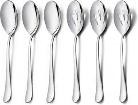 img 3 attached to Serving Spoons X 3, Slotted Serving Spoons X 3, HaWare 9.8 Inches Large Size Stainless Steel Serving Spoon, Elegant Design For Kitchen/Buffet/Party, Mirror Polished And Dishwasher Safe(6 Pack)