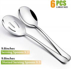 img 2 attached to Serving Spoons X 3, Slotted Serving Spoons X 3, HaWare 9.8 Inches Large Size Stainless Steel Serving Spoon, Elegant Design For Kitchen/Buffet/Party, Mirror Polished And Dishwasher Safe(6 Pack)