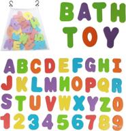 🛁 organize bath toys with funsland: 36 soft foam abc 123 letters & numbers for early learning! plus quick dry storage net bag. a must-have for baby boys and girls. logo