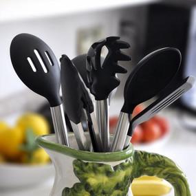 img 3 attached to Nouvelle Legende Premium 6-Piece Kitchen Silicone Cooking Utensils Set With Stainless Steel Handles – Heat-Resistant, Non-Stick, Non-Toxic BPA Free – Black