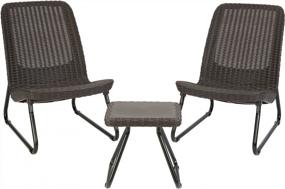 img 4 attached to Keter Resin Wicker Patio Furniture Set With Side Table And Outdoor Chairs, Whiskey Brown - 5 Piece Set