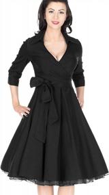 img 2 attached to Vintage Swing Dress With Deep-V Neckline, Belted Waist, And Elegant Bow Detail For Women By Miusol