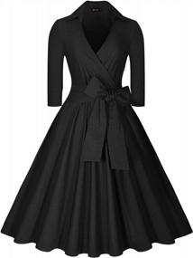 img 4 attached to Vintage Swing Dress With Deep-V Neckline, Belted Waist, And Elegant Bow Detail For Women By Miusol