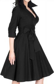 img 1 attached to Vintage Swing Dress With Deep-V Neckline, Belted Waist, And Elegant Bow Detail For Women By Miusol