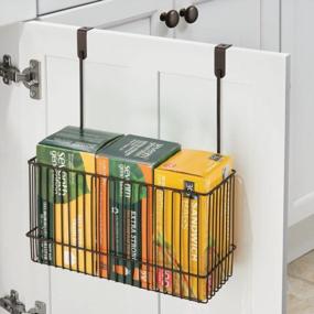 img 3 attached to Bronze Steel Wire Over Cabinet Kitchen Organizer For Bakeware, Cookbooks, And Cleaning Supplies - Hangs Easily On Cabinet Doors In Kitchen Or Pantry - MDesign Holder Or Basket