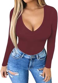 img 3 attached to Mangopop Womens Plunge Bodysuits Jumpsuits Women's Clothing ~ Bodysuits