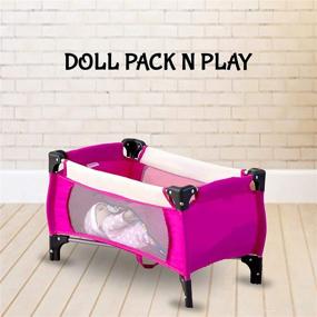 img 1 attached to 🎀 Fashion and Colorful Doll Pack 'n Play Crib - Suitable for 18" Dolls with Blanket and Carry Bag Included (Vibrant Hot Pink)