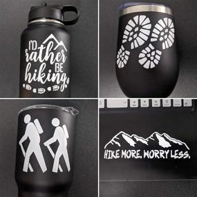 img 2 attached to 🥾 Hiking Decal 4 Pack: Embrace the Trails with I'd Rather Be Hiking, Hike More Worry Less, Boot Prints, and Hikers (White, Small ~3.5")