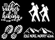 🥾 hiking decal 4 pack: embrace the trails with i'd rather be hiking, hike more worry less, boot prints, and hikers (white, small ~3.5") логотип