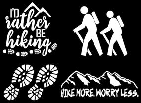 img 4 attached to 🥾 Hiking Decal 4 Pack: Embrace the Trails with I'd Rather Be Hiking, Hike More Worry Less, Boot Prints, and Hikers (White, Small ~3.5")