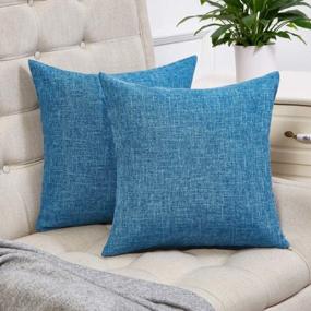 img 4 attached to Set Of 2 Rustic Linen Decorative Pillow Covers - Anickal 18X18 Inch Square Throw Pillow Covers For Couch And Sofa Decoration