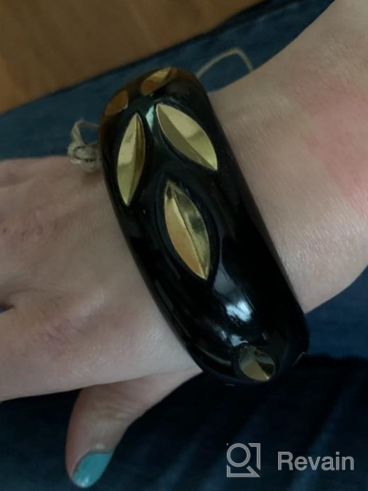 img 1 attached to 🖤 Richera Black Resin Bangle with Brass Metal Leaves Inlay review by Esera Warren