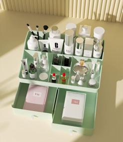 img 3 attached to Green Desk Cosmetic Organizer With Drawers For Skincare And Makeup Storage - Perfect For Bathroom, Dressing Table, Countertop, And Vanity - Ideal For Brushes, Lotions, Lipsticks, And Nail Polishes
