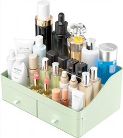img 4 attached to Green Desk Cosmetic Organizer With Drawers For Skincare And Makeup Storage - Perfect For Bathroom, Dressing Table, Countertop, And Vanity - Ideal For Brushes, Lotions, Lipsticks, And Nail Polishes