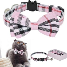 img 4 attached to 🐱 M-YOUNG Plaid Design Cat Collar - Adjustable Safety with Breakaway Feature, Bell, and Bow Tie (6.8'' - 10.8'')