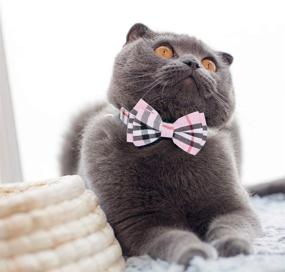 img 2 attached to 🐱 M-YOUNG Plaid Design Cat Collar - Adjustable Safety with Breakaway Feature, Bell, and Bow Tie (6.8'' - 10.8'')