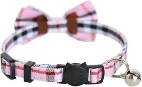 img 1 attached to 🐱 M-YOUNG Plaid Design Cat Collar - Adjustable Safety with Breakaway Feature, Bell, and Bow Tie (6.8'' - 10.8'')