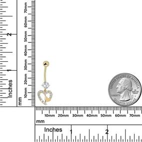 img 2 attached to 💎 AVORA 10K Yellow Gold CZ Dangling Double Heart Belly Button Ring - 014 Gauge - Simulated Diamond Body Jewelry