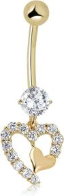 img 4 attached to 💎 AVORA 10K Yellow Gold CZ Dangling Double Heart Belly Button Ring - 014 Gauge - Simulated Diamond Body Jewelry