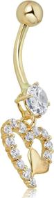 img 3 attached to 💎 AVORA 10K Yellow Gold CZ Dangling Double Heart Belly Button Ring - 014 Gauge - Simulated Diamond Body Jewelry