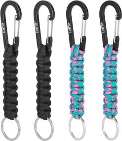 img 4 attached to Paracord Keychain With Carabiner 4Pack - Military Braided Survival Lanyard Key Ring Hook For Camping Hiking Outdoor