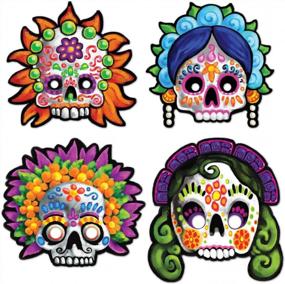 img 1 attached to Day Of The Dead Masks 12 Inch 8 Piece Set Beistle S00927AZ2