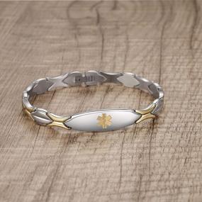 img 3 attached to Стильный медицинский браслет из нержавеющей стали для женщин - Бесплатная гравировка в комплекте - LinnaLove Fashion Shiny Medical Alert Bracelet