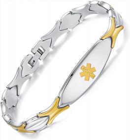 img 4 attached to Стильный медицинский браслет из нержавеющей стали для женщин - Бесплатная гравировка в комплекте - LinnaLove Fashion Shiny Medical Alert Bracelet