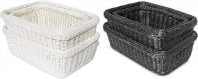 img 3 attached to Organize In Style: Set Of 6 Hand Woven White And Black Rectangular Storage Baskets, Dishwasher Safe For Versatile Shelf Storage