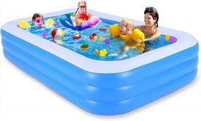 img 4 attached to Family-Sized Inflatable Pool, 118" X 69" X 21" Thick And Durable Blow Up Kiddie Pool For Kids, Adults, And Babies - Ideal For Backyard Water Parties And Outdoor Fun For Ages 3+