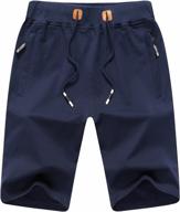 justsun mens shorts casual sports with elastic waist zipper pockets logo
