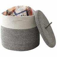 large grey cotton rope storage basket with lid - multipurpose hamper for nursery, living room, and bedroom - ideal blanket and toy organizer - 16"d x 14"h logo