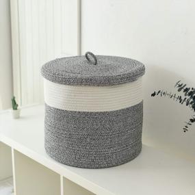 img 1 attached to Large Grey Cotton Rope Storage Basket With Lid - Multipurpose Hamper For Nursery, Living Room, And Bedroom - Ideal Blanket And Toy Organizer - 16"D X 14"H