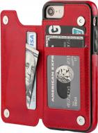 onetop for iphone se(2022) iphone se(2020) iphone 7/8 wallet case with card holder, premium pu leather kickstand card slots, double magnetic clasp and durable shockproof cover 4.7 inch(red) logo